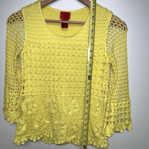 V Christina Floral Crochet Top Sz Small Yellow Bright Spring Delicate Boho Chic - Picture 11 of 11